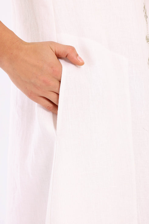Embroidered long dress in linen
